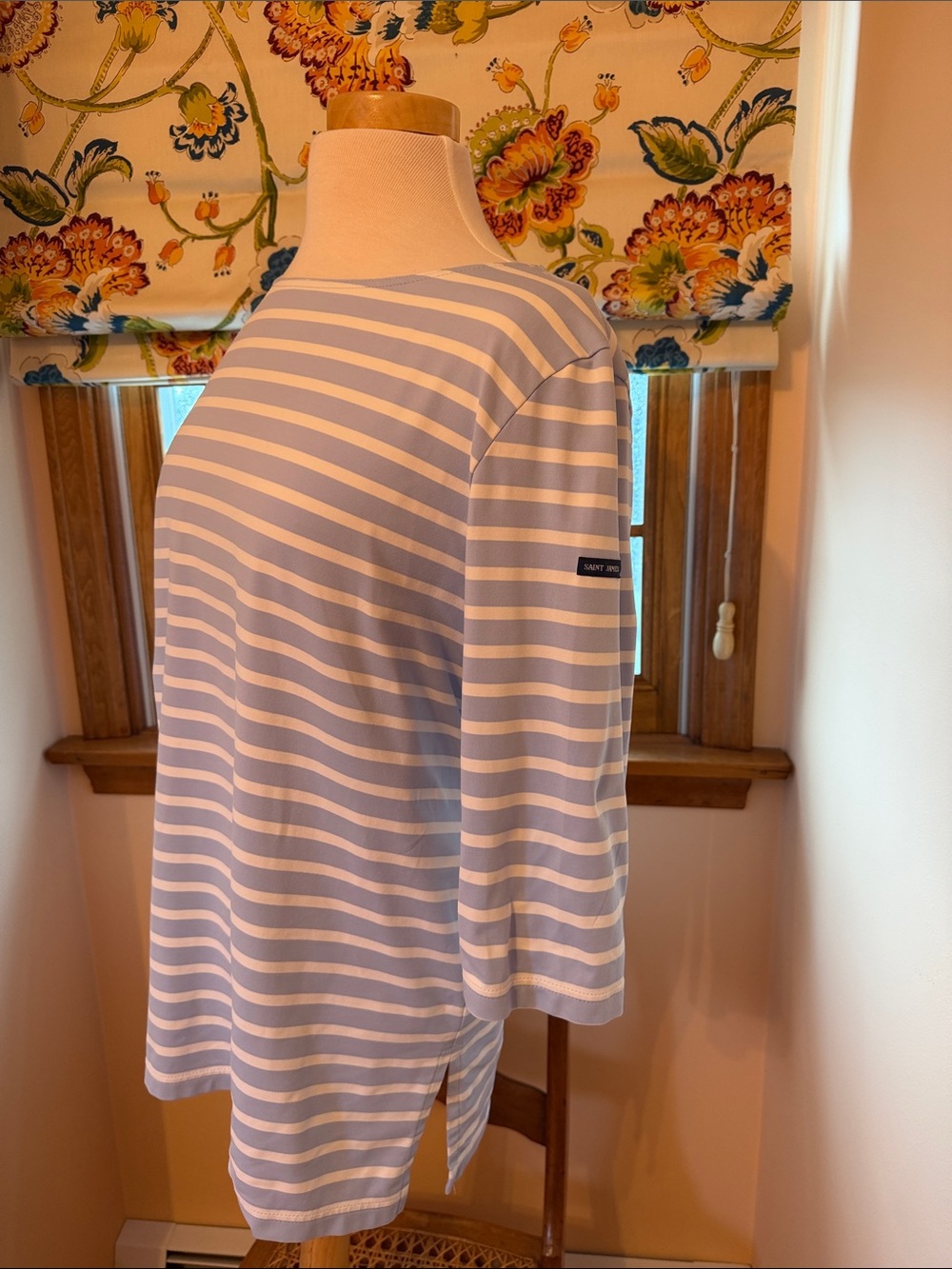 Saint James Phare - Breton Stripe Long-Sleeve Top — Light Blue and White